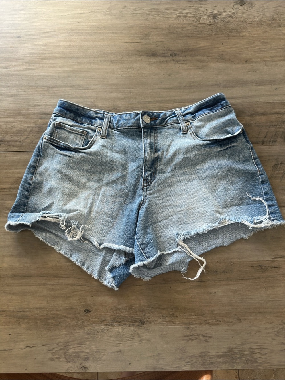 Indigo Light Blue Distressed Denim Shorts
